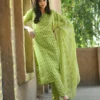 light green cotton blend printed kurta palazzo set for women