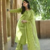 light green cotton blend printed kurta palazzo set for women