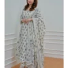 white cotton blend printed kurta salwar set for women